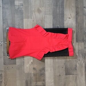 Sexy Red Strapless Dress with Mesh Thigh Cut Outs - Listed as Large, Fits Small